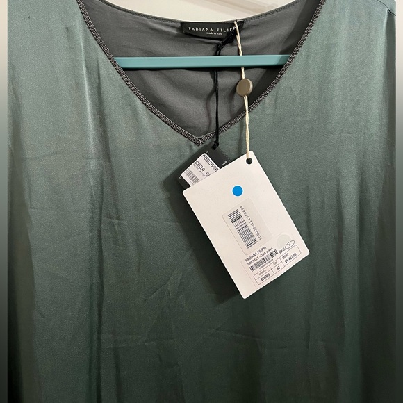 NWT Fabiana Filippi Green Silk Satin Long Dress with Pockets - Picture 7 of 11